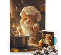 Puzzle da 1000 pezzi per adulti con un simpatico gatto chef in stile cartone animato, gioco impossibile, ideale per passare il tempo durante le vacanze, regalo di compleanno o di viaggio 38x26cm