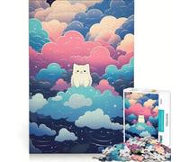 Puzzle da 1000 pezzi per adulti con un simpatico gatto e un paesaggio nuvoloso da sogno, gioco educativo, migliora la memoria, compleanno e Natale 38x26cm