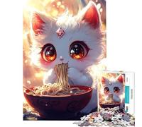 Puzzle da 1000 pezzi per adulti con un simpatico gatto e una ciotola di noodles Un'opera d'arte da appendere al muro perfetta come regalo per tutta la famiglia (dimensioni 50x75cm)