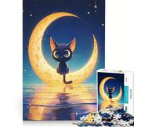 Puzzle da 1000 pezzi per adulti con un simpatico gatto nero sulla luna crescente, gioco educativo, migliora la memoria, compleanno e Natale 38x52cm