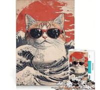 Puzzle da 1000 pezzi per adulti con un simpatico gatto sulla grande onda, gioco divertente, analisi e logica, adatto come decorazione da scrivania 50x75cm