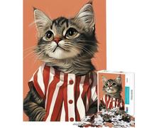 Puzzle da 1000 pezzi per adulti con un simpatico gatto vintage in camicia a righe Gioco intellettuale per famiglie adatto anche alle coppie Ottimo regalo per gli amanti dei giochi (dimensioni 50x75cm)