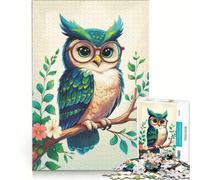 Puzzle da 1000 pezzi per adulti con un simpatico gufo con gli occhiali su un ramo, un gioco rilassante, divertente e spiritoso, ideale come regalo 50x75cm