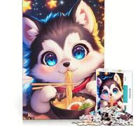 Puzzle da 1000 pezzi per adulti con un simpatico husky che mangia ramen, un gioco rilassante, divertente e spiritoso, ideale come regalo 50x75cm