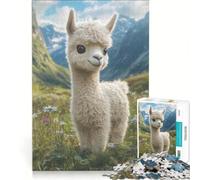 Puzzle da 1000 pezzi per adulti con un simpatico lama in un prato, ideale per il relax, con taglio di precisione e perfetto come decorazione da scrivania 38x52cm