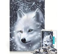 Puzzle da 1000 pezzi per adulti con un simpatico lupo bianco in inverno, gioco impossibile, impegnativo da completare, ideale come regalo 38x26cm