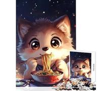 Puzzle da 1000 pezzi per adulti con un simpatico lupo che mangia spaghetti - Gioco rompicapo decorazione da parete per la casa giocattolo per rafforzare l'amore tra le coppie (38x26cm)