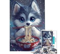 Puzzle da 1000 pezzi per adulti con un simpatico lupo che mangia spaghetti - Un rompicapo divertente e spiritoso perfetto come regalo per tutta la famiglia (dimensioni 38x26cm)