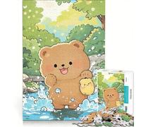 Puzzle da 1000 pezzi per adulti con un simpatico orsetto che sguazza in un ruscello, gioco rilassante, taglio di precisione, adatto per la decorazione della scrivania 50x75cm