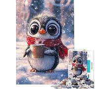Puzzle da 1000 pezzi per adulti con un simpatico pinguino che beve caffè - Gioco di puzzle manuale ideale come regalo per tutta la famiglia (dimensioni 38x52cm)