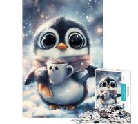 Puzzle da 1000 pezzi per adulti con un simpatico pinguino che beve caffè Gioco interattivo corsa di velocità ideale come regalo per tutta la famiglia (dimensioni 50x75cm)
