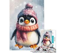 Puzzle da 1000 pezzi per adulti con un simpatico pinguino con cappello invernale - Gioco rompicapo per adulti che stimola la memoria ideale come regalo (dimensioni 38x26cm)