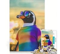 Puzzle da 1000 pezzi per adulti con un simpatico pinguino in stile tie-dye, ideale per giochi in famiglia, divertenti e spiritosi, perfetto come regalo di Natale o di compleanno 38x52cm