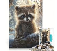 Puzzle da 1000 pezzi per adulti con un simpatico procione in inverno, gioco rompicapo, difficile, compleanno e Natale 50x75cm