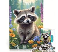 Puzzle da 1000 pezzi per adulti con un simpatico procione nel prato, gioco per tutta la famiglia, divertente e umoristico, sfida unica 50x75cm