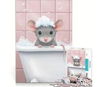 Puzzle da 1000 pezzi per adulti con un simpatico topolino che fa il bagno nella schiuma, giochi per tutta la famiglia, divertenti e umoristici, un gioco di sfida unico 38x52cm