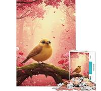Puzzle da 1000 pezzi per adulti con un simpatico uccellino giallo in una foresta rosa Gioco rompicapo per adulti antistress difficile e stimolante (dimensioni 38x52cm)