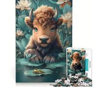 Puzzle da 1000 pezzi per adulti con un simpatico vitello e una rana nello stagno, giochi per tutta la famiglia, divertenti e umoristici, un gioco di sfida unico 38x52cm