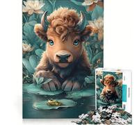Puzzle da 1000 pezzi per adulti con un simpatico vitello e una rana nello stagno, un gioco impossibile, impegnativo da completare, ideale come regalo 38x26cm