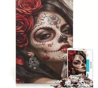 Puzzle da 1000 pezzi per adulti con una bellissima ragazza teschio di zucchero, gioco rompicapo, difficile, per rafforzare l'amore tra le coppie 50x75cm