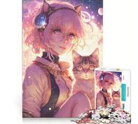 Puzzle da 1000 pezzi per adulti con una graziosa ragazza anime e un gatto, decorazione da parete, ideale per il divertimento in famiglia, regalo di compleanno o di viaggio 38x52cm
