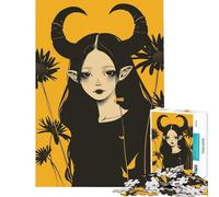 Puzzle da 1000 pezzi per adulti con una graziosa ragazza demone su sfondo giallo Un gioco avvincente per coltivare la pazienza una sfida pratica e stimolante ideale come regalo di compleanno (38x26cm)