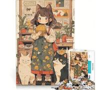 Puzzle da 1000 pezzi per adulti con una graziosa ragazza e dei gatti, ideale per giochi in famiglia, divertenti e umoristici, un gioco di sfida unico 50x75cm
