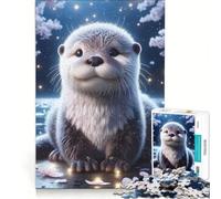 Puzzle da 1000 pezzi per adulti con una simpatica lontra al chiaro di luna, gioco rilassante, taglio di precisione, adatto come decorazione da scrivania 38x26cm