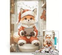 Puzzle da 1000 pezzi per adulti con una simpatica volpe in costume da Babbo Natale, gioco impossibile, impegnativo da completare, ideale come regalo 50x75cm