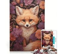 Puzzle da 1000 pezzi per adulti con una simpatica volpe tra i fiori autunnali, gioco impossibile, impegnativo da completare, ideale come regalo 38x52cm