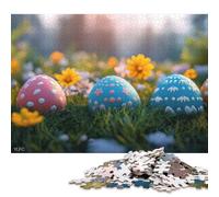 Puzzle da 1000 pezzi per adulti con uova di Pasqua decorate in un campo, puzzle quadrati creativi per adulti, puzzle per la decorazione della casa (75x50 cm)