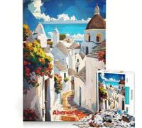 Puzzle da 1000 pezzi per adulti con veduta stradale di Alberobello, Italia Gioco impossibile, rilassante e stimolante per la mente, ideale come decorazione da scrivania 38x26cm