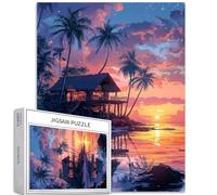 Puzzle da 1000 pezzi per adulti con villa sulla spiaggia e tramonto, puzzle artistico con atmosfera fantasy, puzzle colorato fai da te per la decorazione della casa, regali per la famiglia, puzzle