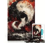 Puzzle da 1000 pezzi per adulti con volpe bianca e Yin Yang,gioco di memoria divertente con componenti robusti e ben definiti, alleviare lo stress (38x26cm)