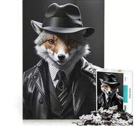 Puzzle da 1000 pezzi per adulti con volpe divertente in bianco e nero, gioco educativo, difficile e stimolante, gioco unico e avvincente 50x75cm