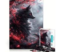 Puzzle da 1000 pezzi per adulti con volpe Kitsune nera,decorazione a incastro,gioco educativo,gioco di pace,attività per compleanno 38x26cm