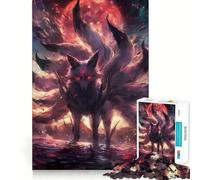 Puzzle da 1000 pezzi per adulti con volpe Kitsune nera e luna,dai bordi netti,gioco di logica e di abilità,gioco di inattività,decorazione natalizia 50x75cm