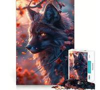 Puzzle da 1000 pezzi per adulti con volpe Kitsune nera,taglio preciso,gioco di logica e pensiero creativo,svago e divertimento,scena natalizia 38x26cm
