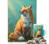 Puzzle da 1000 pezzi per adulti con volpe nel prato e petali che cadono, gioco interattivo, attività divertenti da fare a casa, ideale come regalo per tutta la famiglia 50x75cm