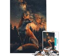 Puzzle da 1000 pezzi per adulti con volpe nella foresta e meteora gioco rilassante decorazione da parete compleanno e Natale (dimensioni 38x26cm)