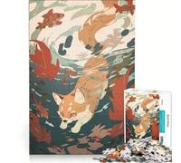 Puzzle da 1000 pezzi per adulti con volpe nell'acqua pesci e foglie Gioco interattivo per genitori e figli ideale come regalo per tutta la famiglia 38x26cm