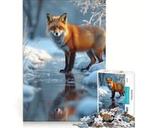 Puzzle da 1000 pezzi per adulti con volpe rossa in inverno gioco rompicapo difficile compleanno e Natale 38x26cm
