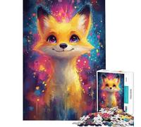Puzzle da 1000 pezzi per adulti con volpe sorridente tra schizzi di colore ideale per ragazzi famiglie per una gara di velocità e un'interazione genitore-figlio (dimensioni 50x75cm)