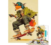 Puzzle da 1000 pezzi per adulti con volpe sullo skateboard e cuffie divertente attività da fare a casa gioco rompicapo per passare il tempo durante le vacanze adatto a persone dai 14 anni in su