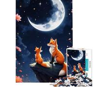 Puzzle da 1000 pezzi per adulti con volpi sotto il cielo illuminato dalla luna Giocattolo educativo regalo per compleanno (dimensioni 75x50cm)