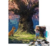 Puzzle da 1000 pezzi per adulti con volpi sotto un albero di ciliegio in fiore gioco rompicapo ideale per le vacanze a casa per passare il tempo regalo di compleanno (dimensioni 50x75cm)