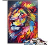 Puzzle da 1000 pezzi per adulti con volto di leone colorato,realizzato in legno,regalo per uomini e donne,per occasioni quotidiane e speciali,50x75cm,coinvolgente attività di gioco per la famiglia
