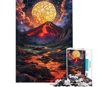Puzzle da 1000 pezzi per adulti con vulcano e vetrata artistica giocattolo decorativo da parete divertente e spiritoso ideale come regalo di compleanno o per occasioni speciali (dimensioni 38x52cm)