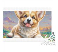 Puzzle da 1000 pezzi per adulti con Welsh Corgi colorato che tira fuori la lingua, splendidamente illustrato, attività unica per la casa, 38x26 cm/1000 pezzi