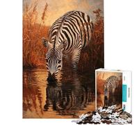 Puzzle da 1000 pezzi per adulti con zebra che beve al tramonto ideale per adolescenti antistress divertente e umoristico perfetto per attività da fare a casa (dimensioni 38x26cm)